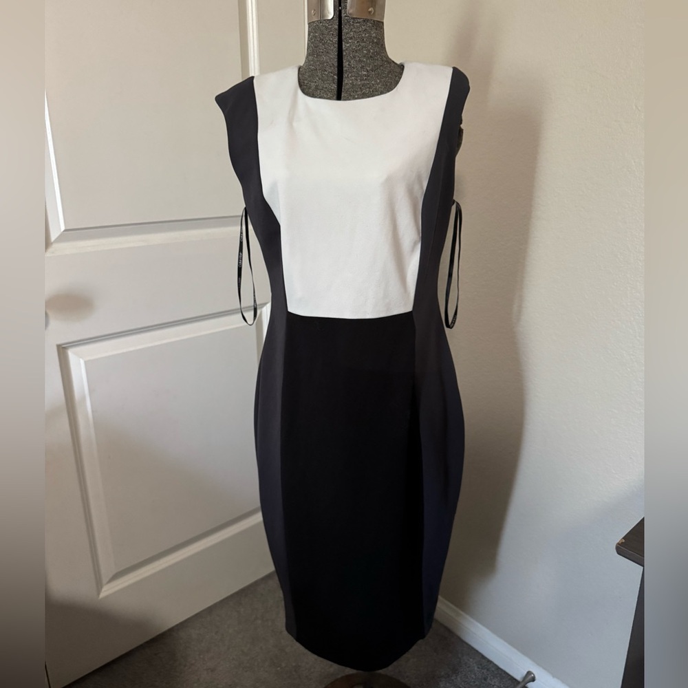 Calvin Klein Black, White, & Navy Midi Dress